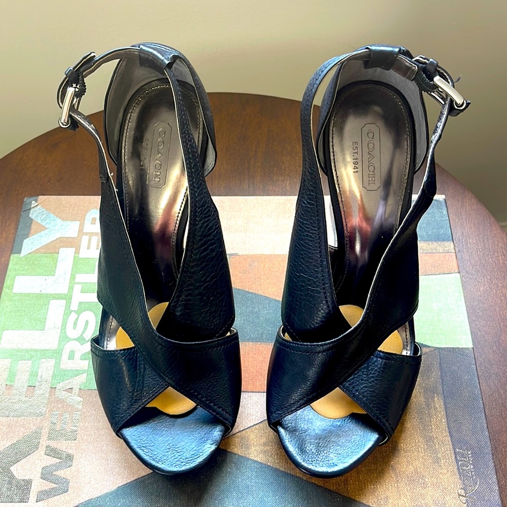🖤Coach Women's Adelle Black Leather High Heels Q1521 Calf Size 7 B🖤